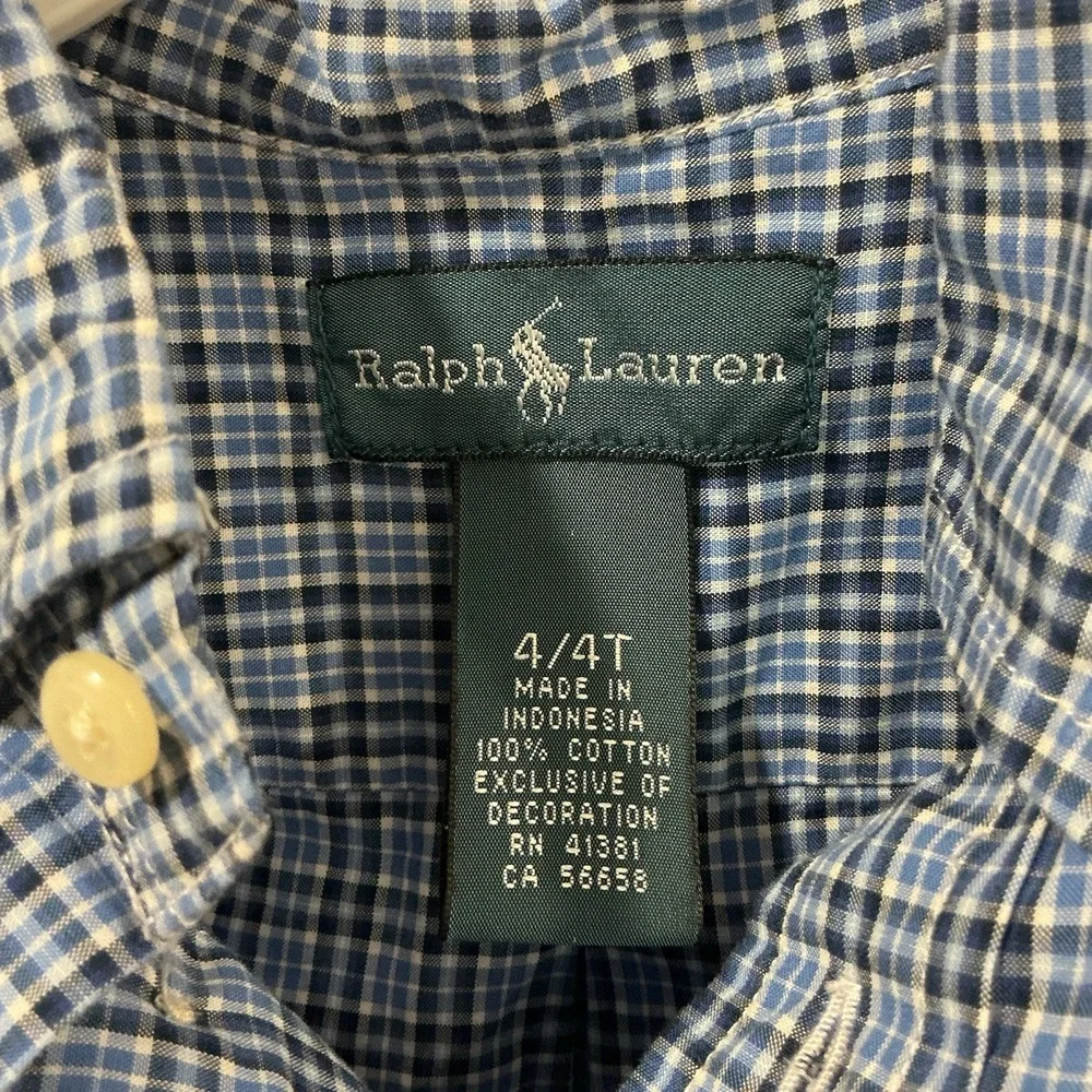Ralph Lauren Boys Button Down Shirt Lot Of 2 L / S Sz 4 4T Red Blue Plaid Preppy